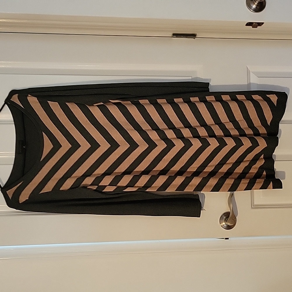 Dark grey Dress with tan stripes